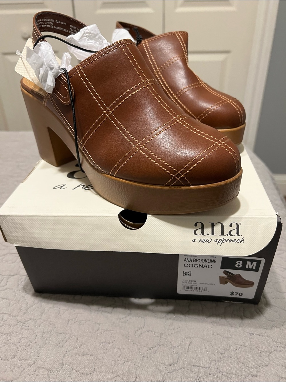 a.n.a Cognac Quilted Platform Clog Heels